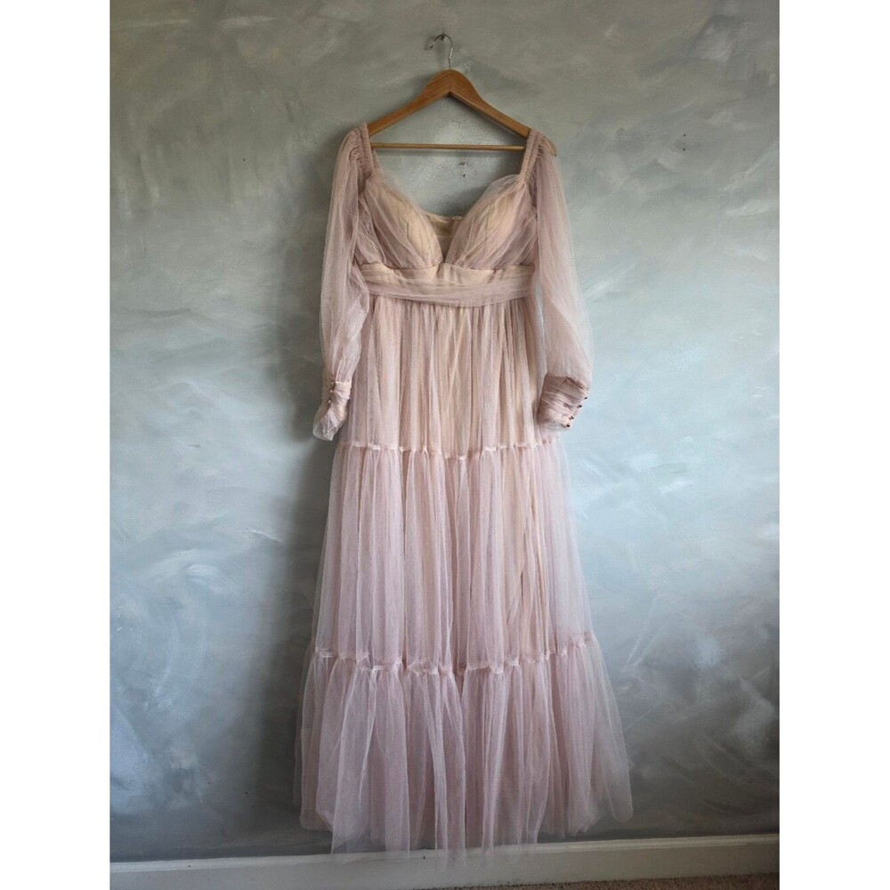 Faeriesty Nude Sand Tulle Maxi Sweetheart Neckline Tiered A Line Whimsy Dress L